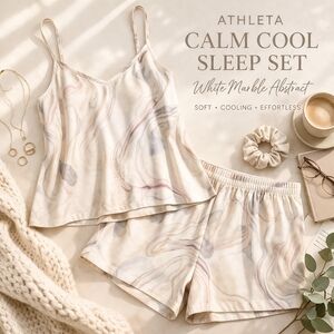 Athleta Calm Cool Sleep Set 2X NWT Marble Abstract Silky Cami Shorts Lounge PJs